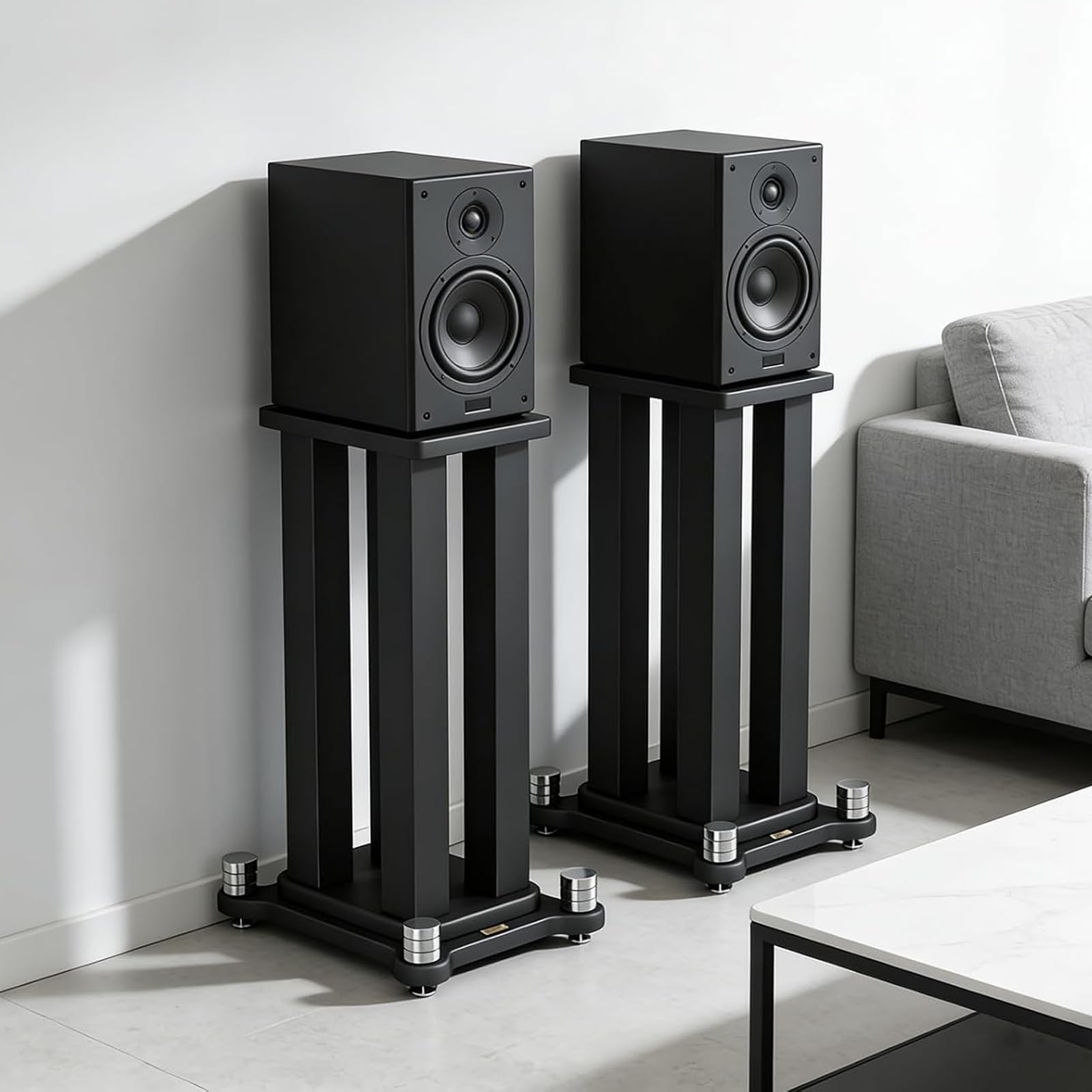 Coppia di Supporti Robusti per Diffusori da Scaffale Bookshelf, Supporti da Pavimento per Diffusori Surround e Satelliti Home Theater/Studio,A,22×28×30cm