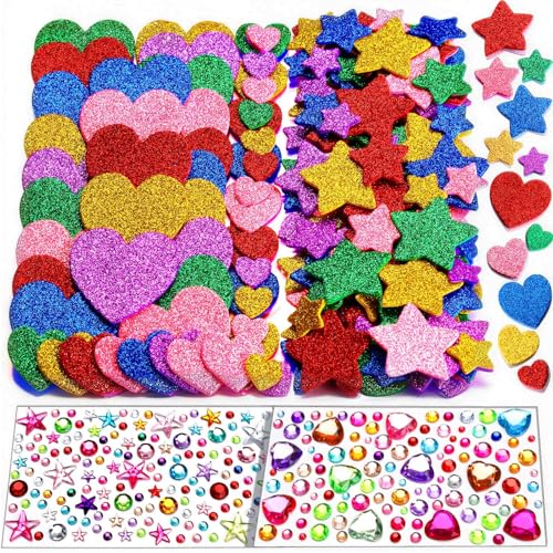 YGDZ Glitter Foam Stickers Set, Colorful Self Adhesive Stars Heart Gems Sticker for Kids Crafts, Rhinestones Jewel Home Decorations, for Cheer Pins,...