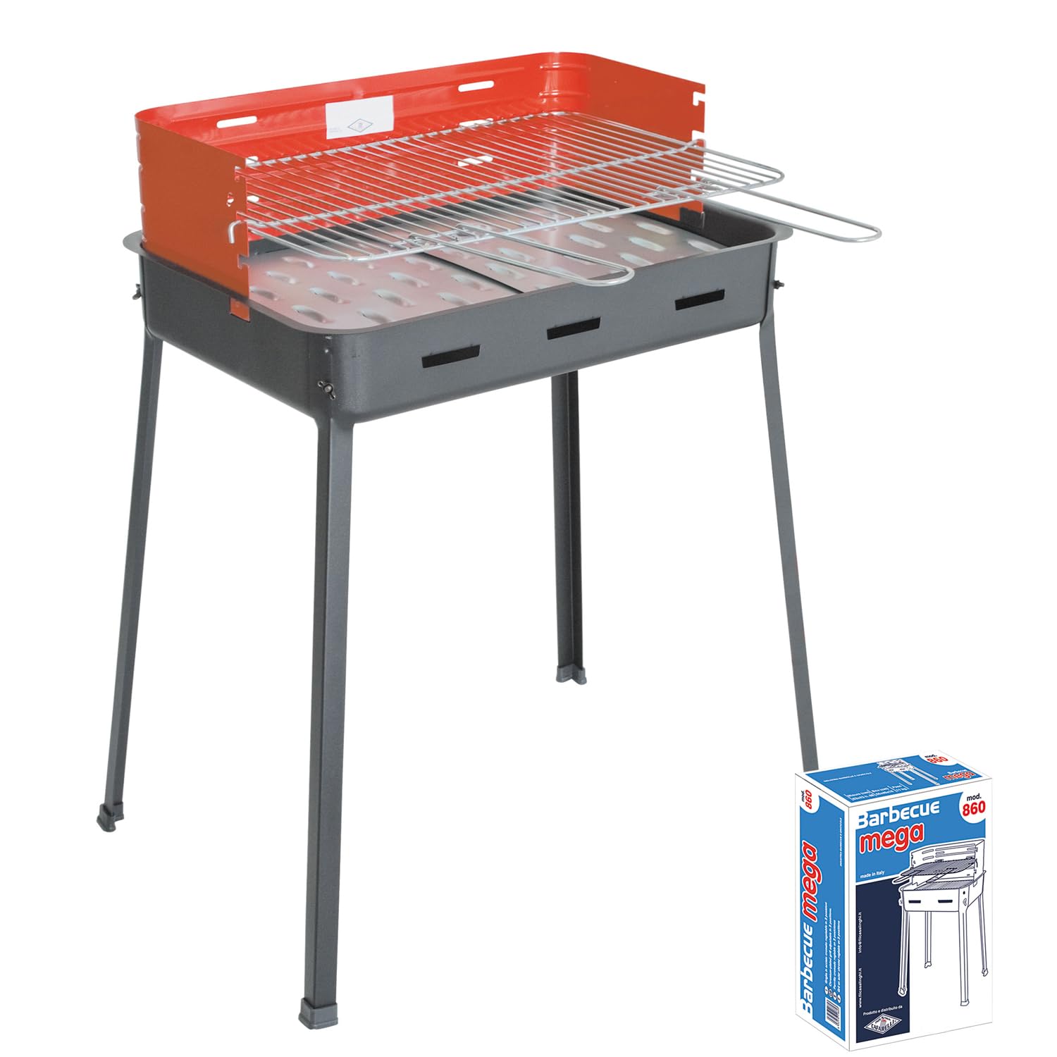 Marvin Barbecue a Carbonella Griglia in Acciaio Cromato Regolabile in 3 Posizioni BBQ Grill Giardino Campeggio Picnic (MEGA Art.860)
