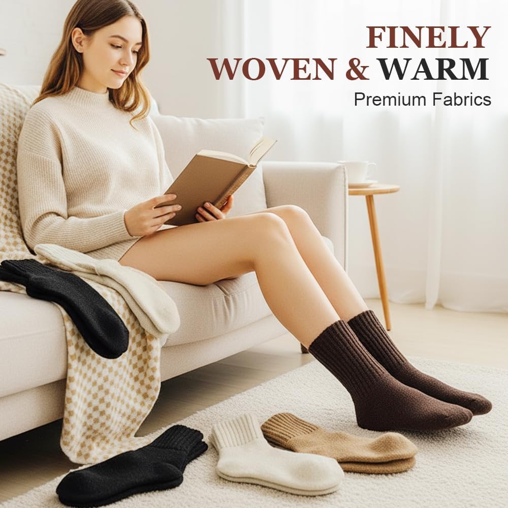 5 Pairs Fall Socks,Womens Solid Mid-Calf Socks,Women's Thick Socks For Boots,Daily Wear - Image 4