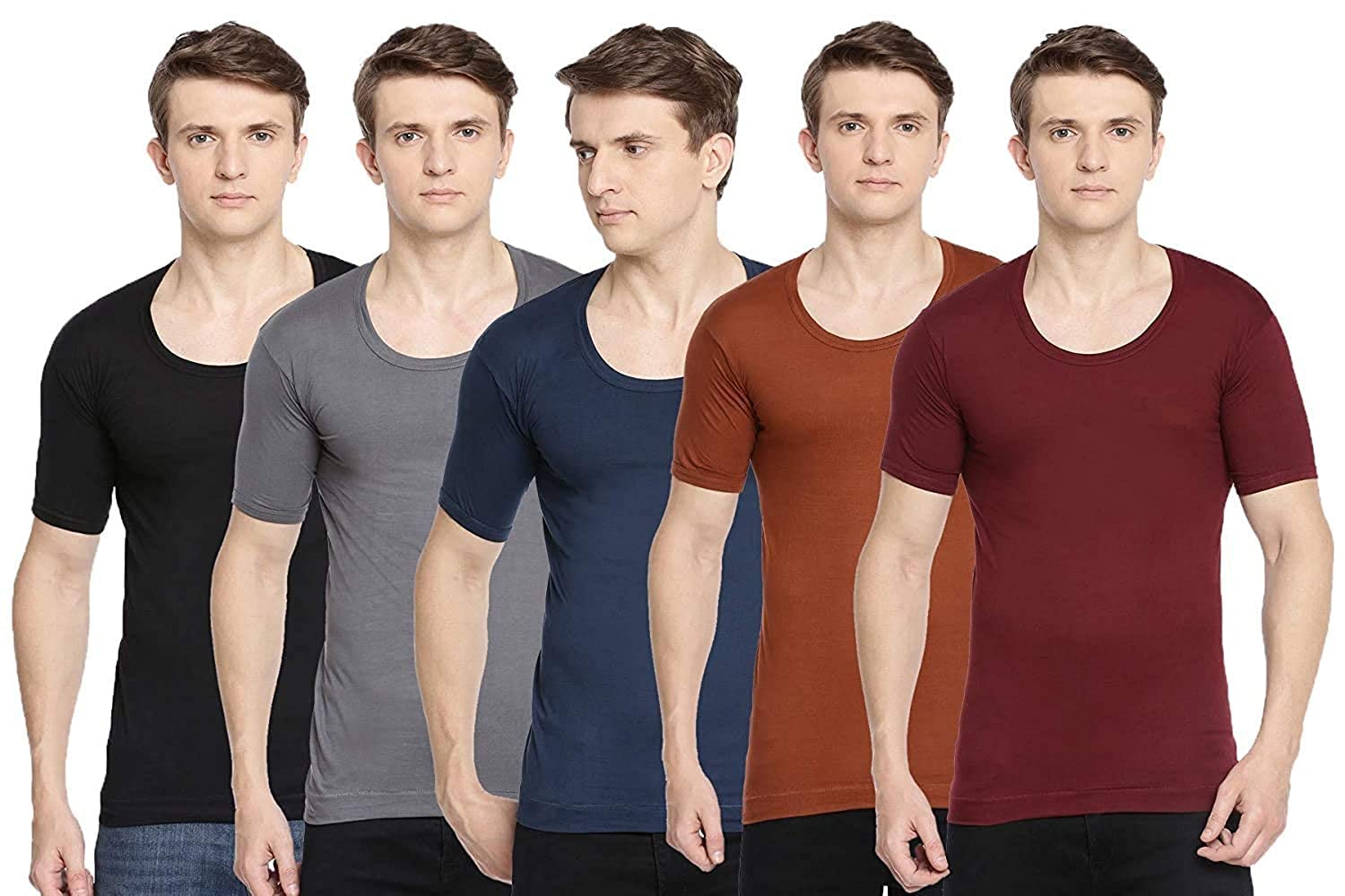 kiddos Men's Multicoloured Half Sleeve Vest Combo Pack of 5-picture-24