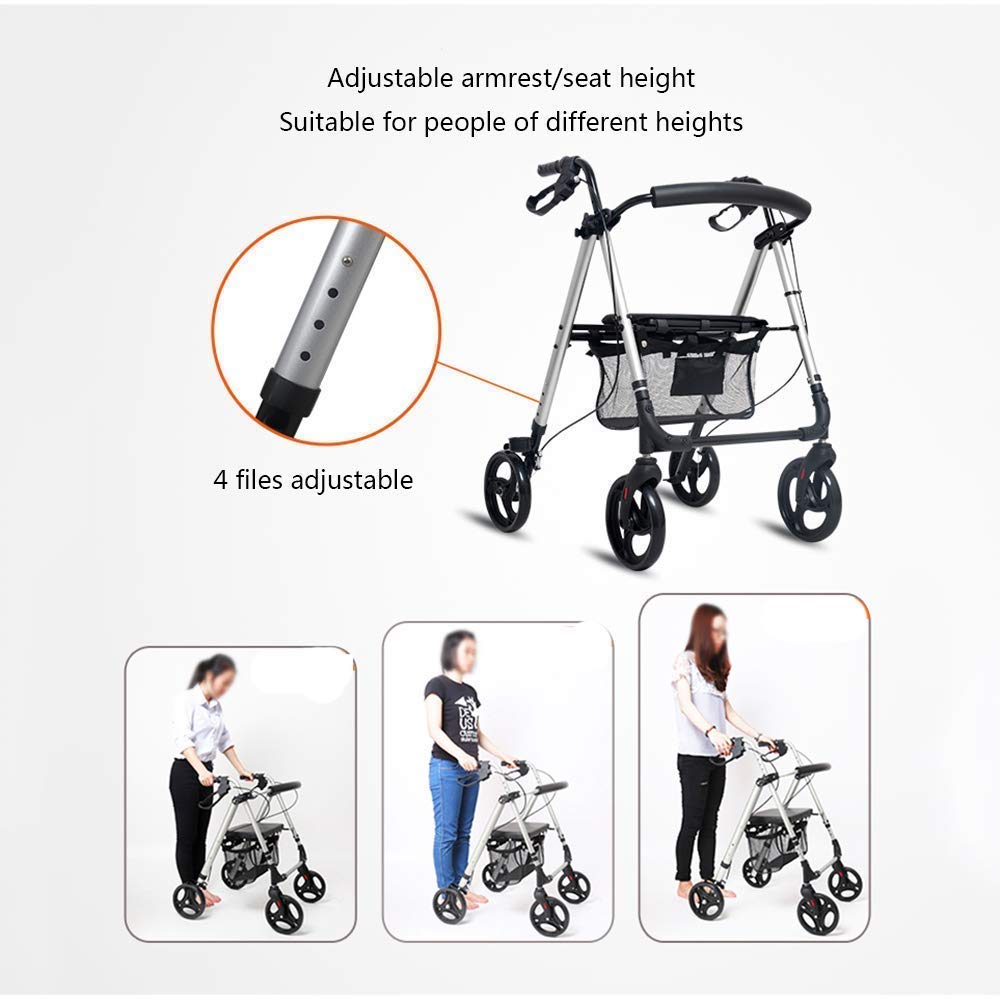 Deambulatore, deambulatore Elettrico in Alluminio Leggero per Sedia a rotelle, deambulatore Regolabile con Sedile per pazienti Anziani, disabili e a Mobilità Limitata kxtmm