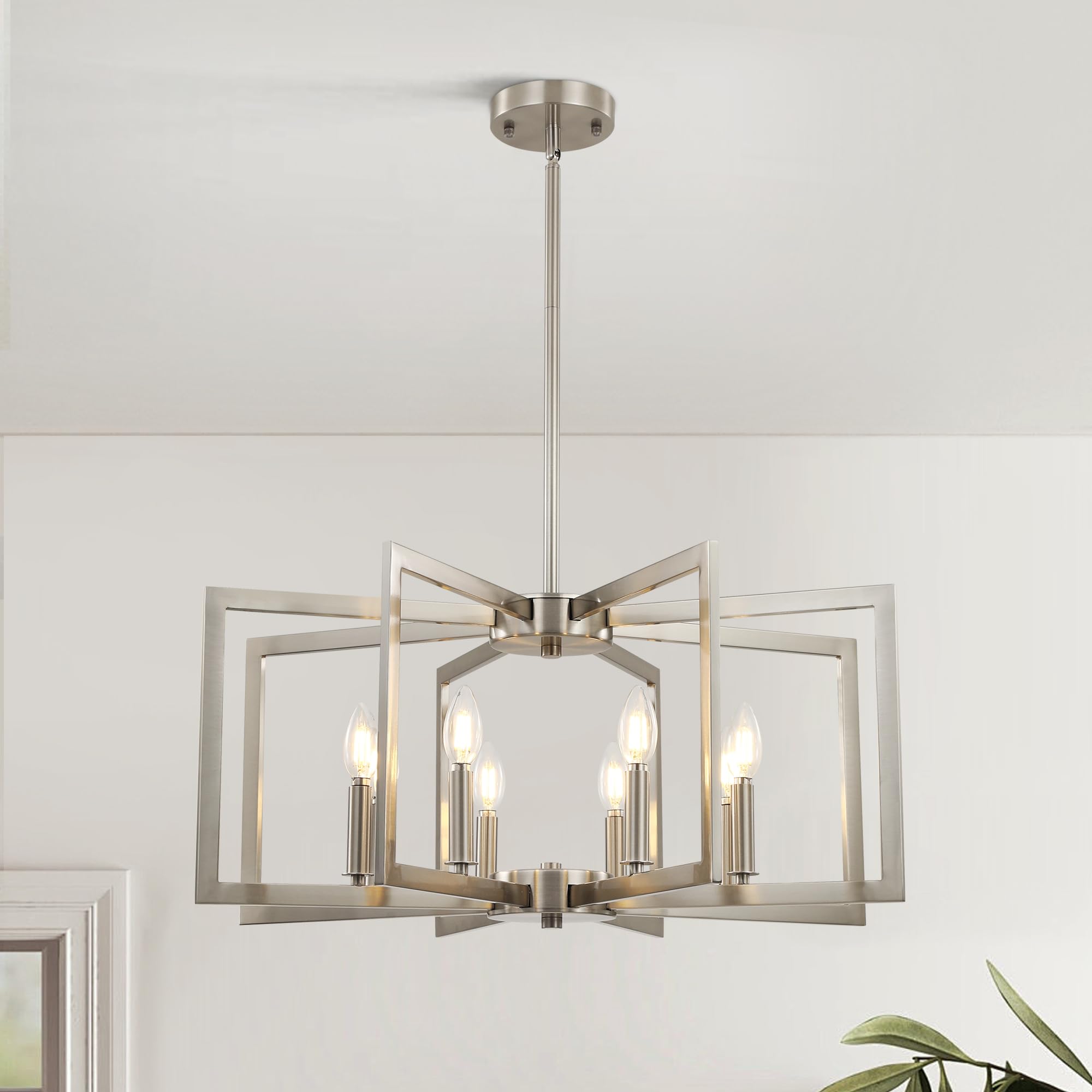 Klgxnrd 8-Light Modern Farmhouse Brushed Nickel Chandeliers for Dining Room, Large Industrial ...