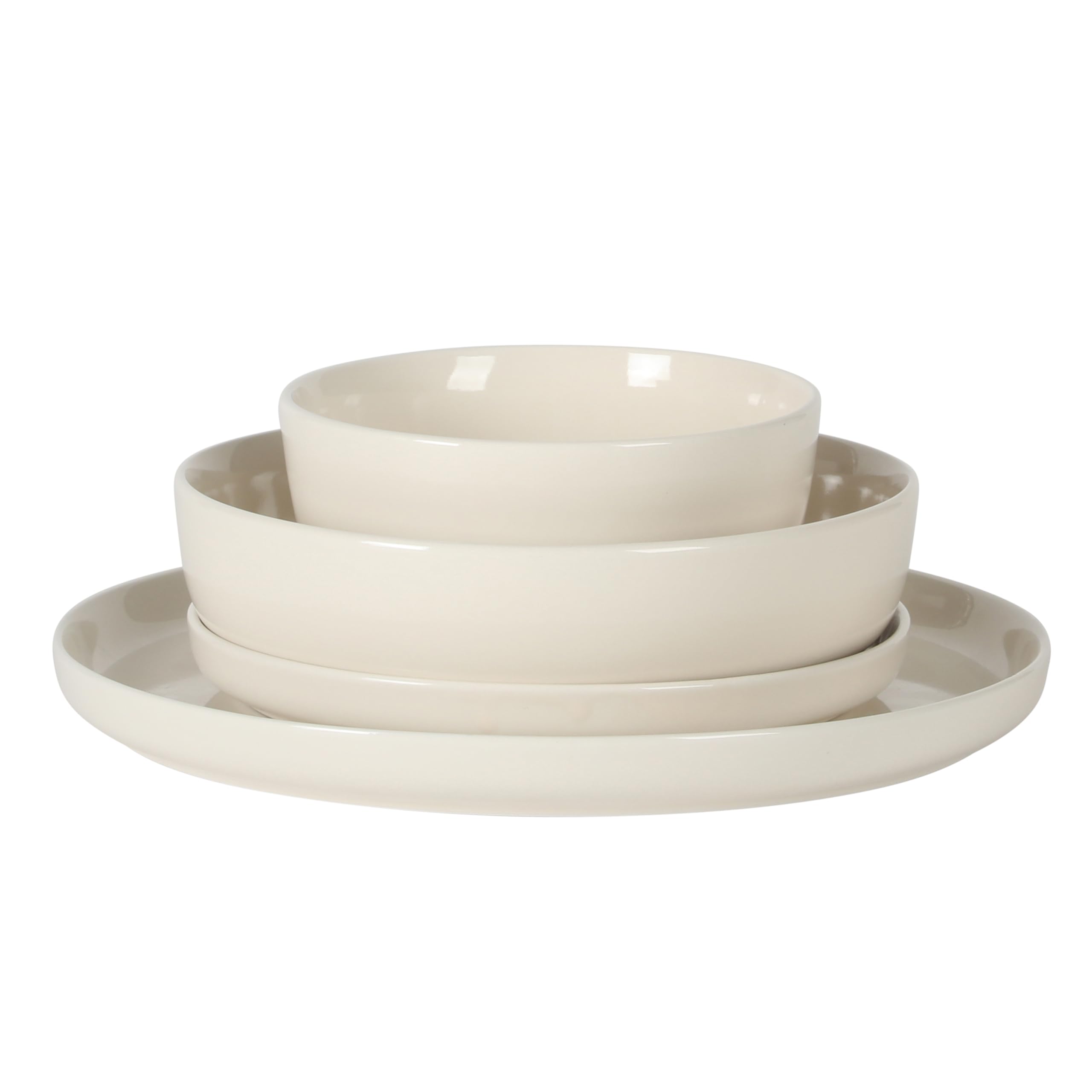Gibson Home Serenity 16-teiliges modernes Porzellan-Geschirr-Set für 4 Personen, Leinen-weiße Teller und Schüsseln, Speiseteller, Salatteller, Nudelschalen, Müslischalen