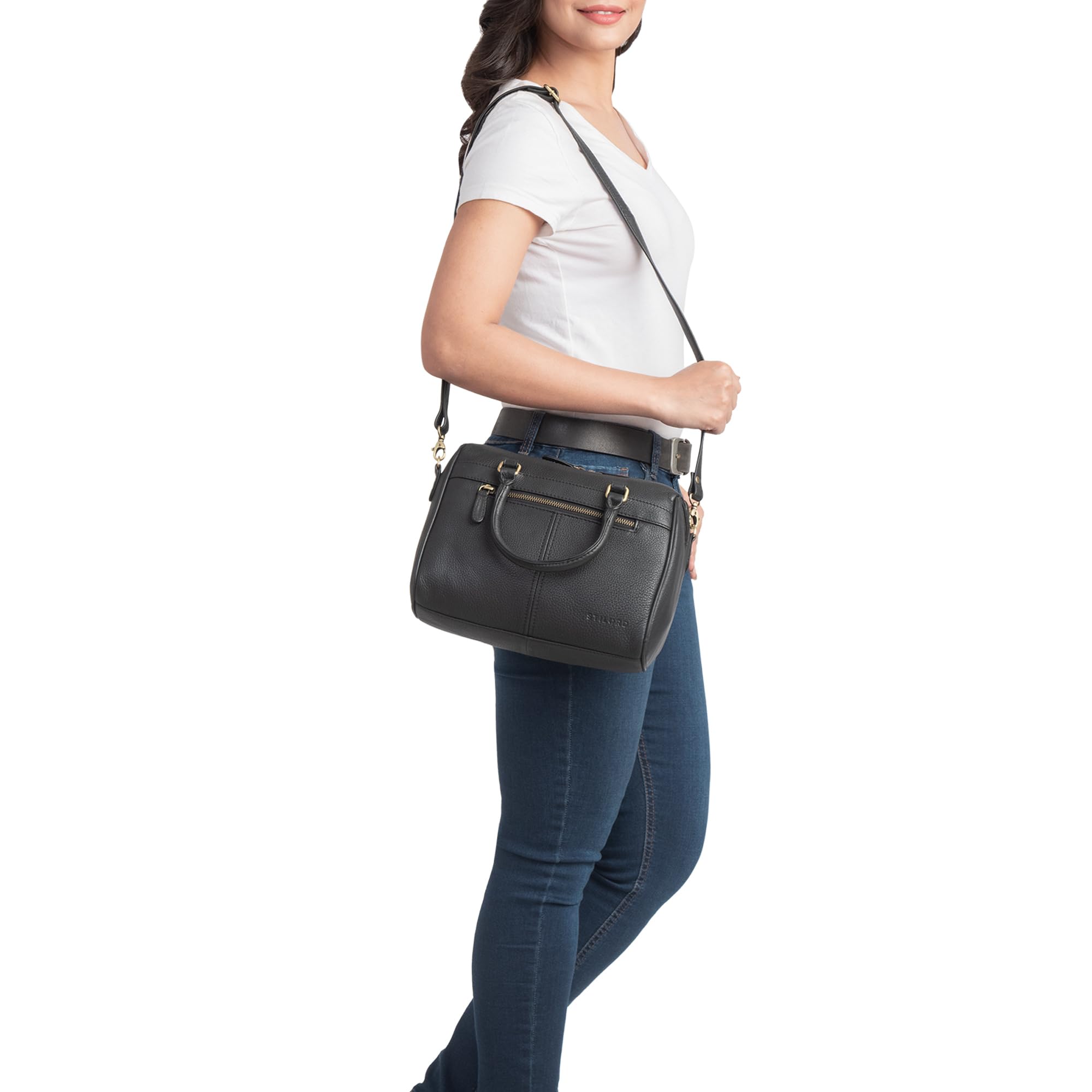 STILORD Cassandra Leder Handtasche Damen Fashion-Tasche Ledertasche Henkeltasche Umhängetasche und Schultertasche Echtleder Farbe:schwarz
