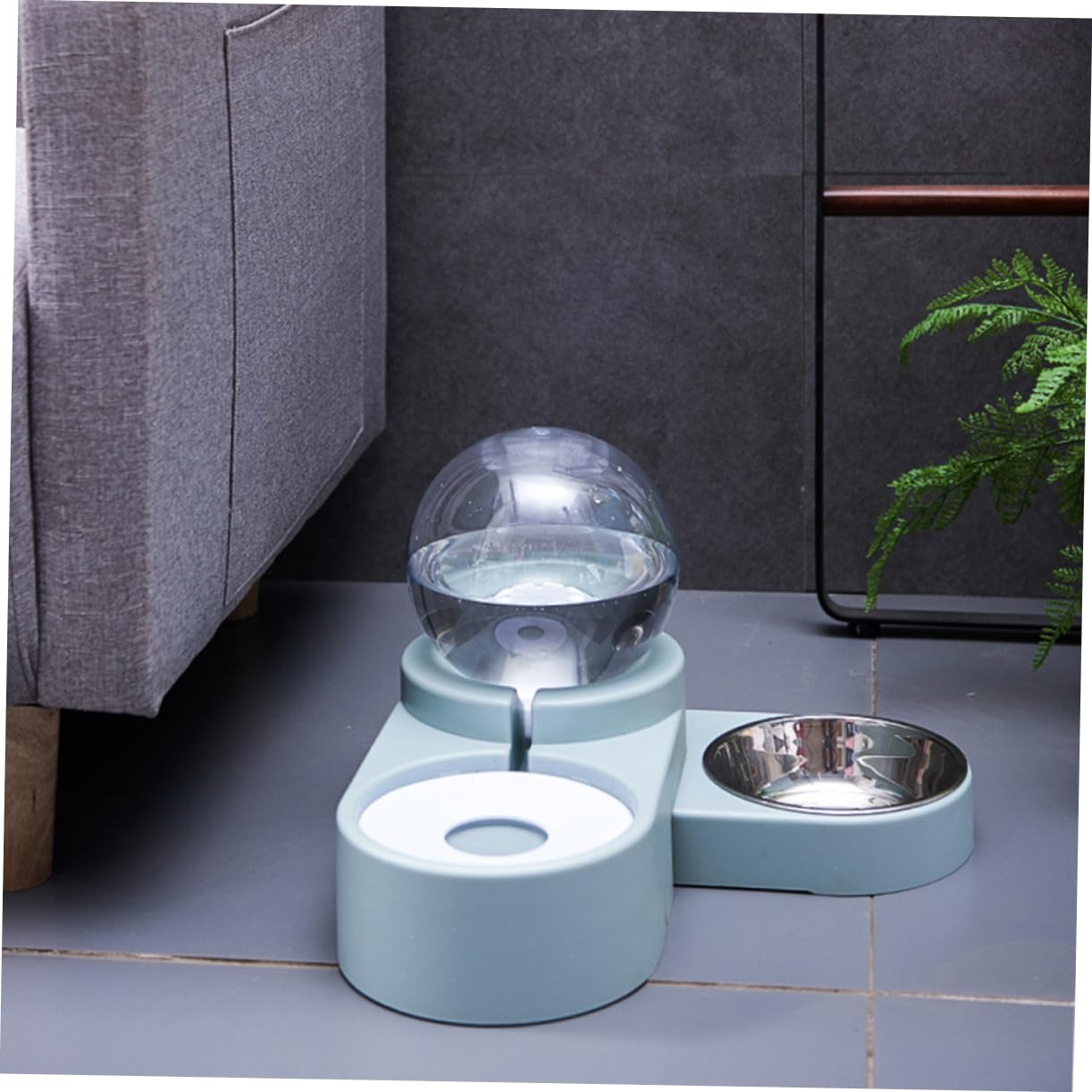 Katzenwasserspender mit Doppelnapf Automatischer Wasserspender Blau Pet