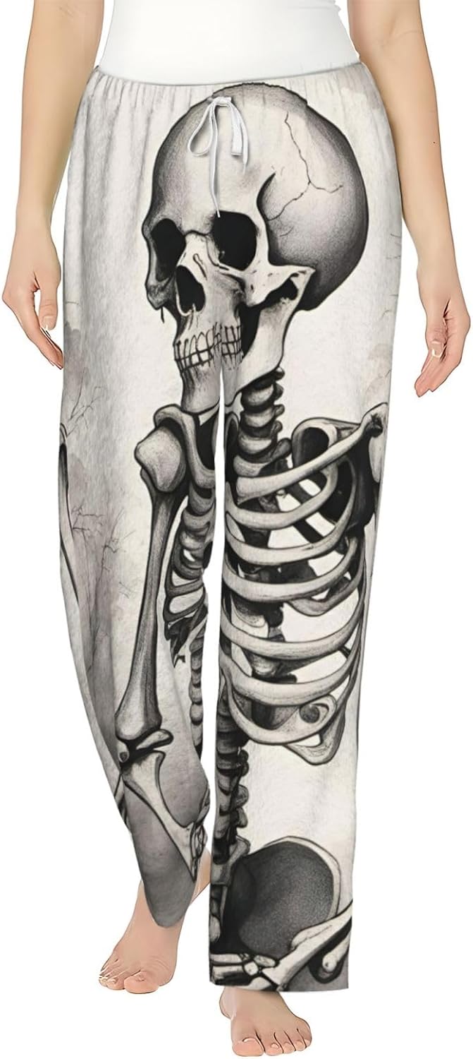 Interesting Skeleton Print Fashion Cozy Womens Flannel Pajama Pants,Perfect For Christmas And Everyday Wear