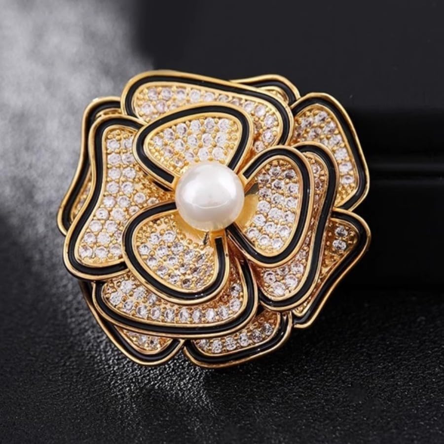 Image of Elegant Floral Brooch Pins for Women, Crystal Pearl Rhinestone CZ Flower Lapel Pin Wedding Party Exquisite Brooches and Pins for Women Ladies