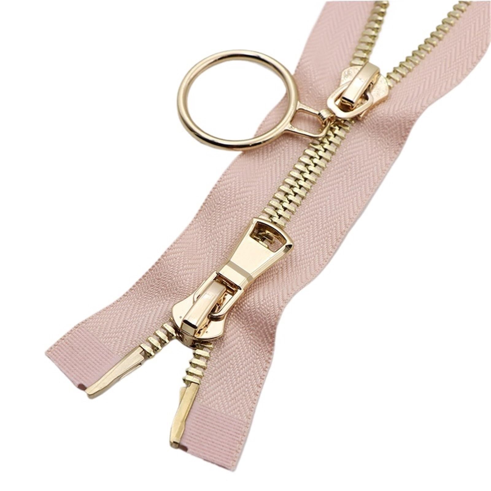 Cremallera De Dos VíAs 1 cremallera de doble cursor metálica 80/100/120 cm, número 8, con extremo abierto, for reparación abrigos y chaquetas plumas(PinkGold,120cm)