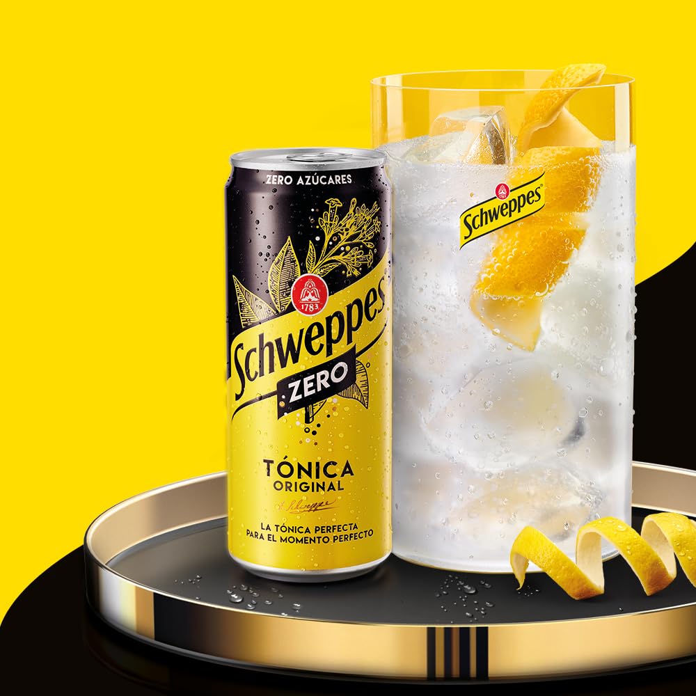 Schweppes Tónica Zero, Bebida Refrescante Sin Azúcar ni Calorías - Lata, Pack 24 x 33 cl