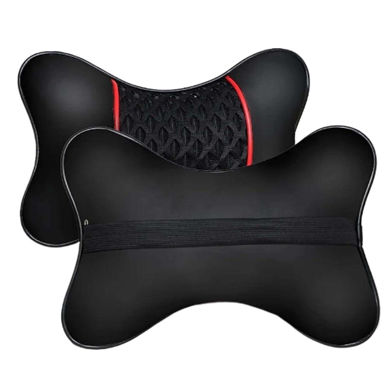 KAUWYEHD Car Seat Accessories PU Leather Knitted Car Neck Pillows Headrest Cushions Seat Support(Red line)
