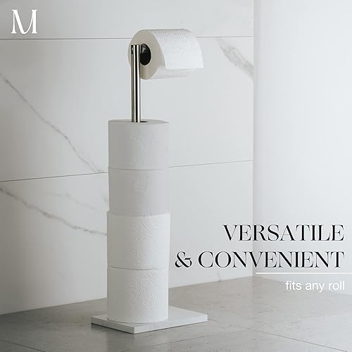 Miniatura 5 de MARMOLUX ACC Soporte de papel higiénico de níquel cepillado, base de mármol blanco y almacenamiento, 4 rollos gigantes, organizador de papel