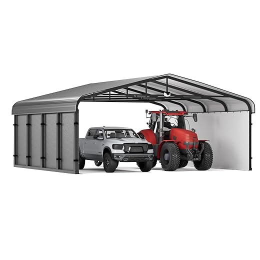 20x20 Metal Carport, Heavy Duty 2-Car Carport Canopy, Galvanized Steel Roof Car Tent Garage, CarPorts with Removable Polyethylene Sidewalls