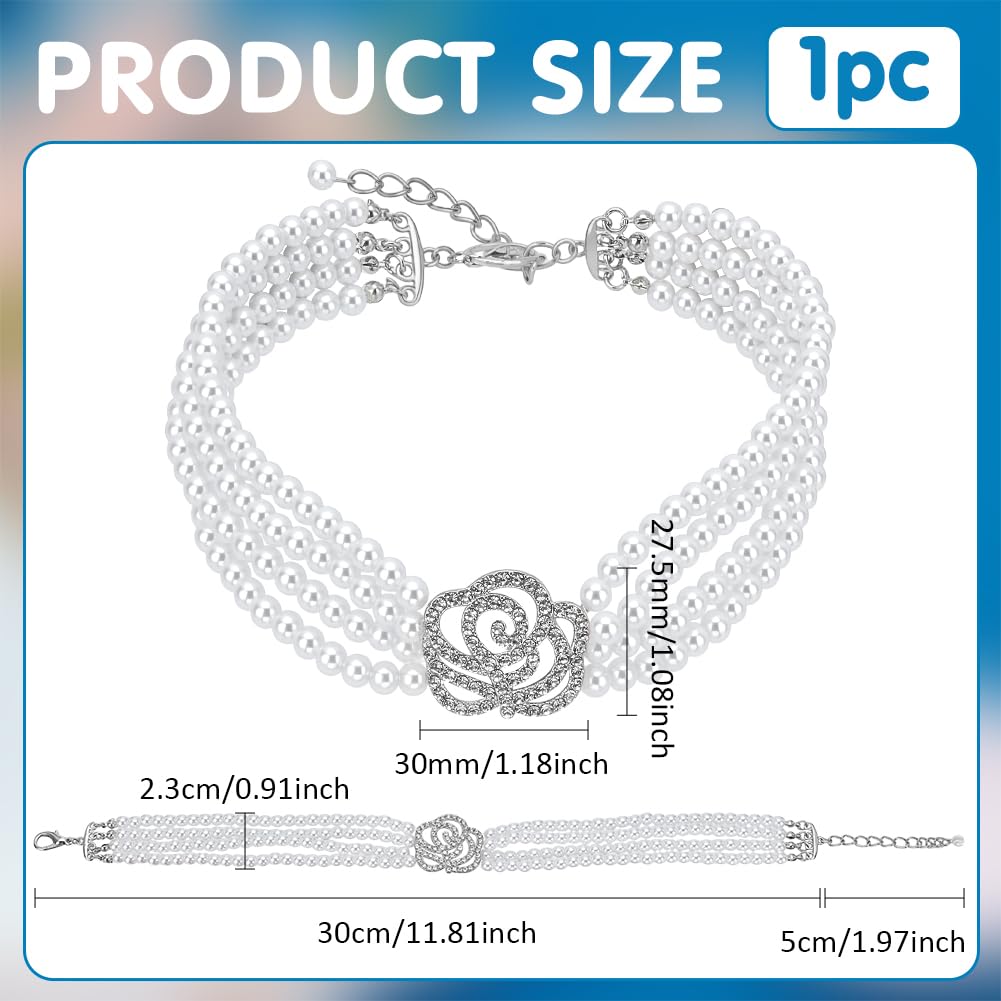 FINGERINSPIRE Collier pour Animaux de Compagnie Perles Réglable Chien Chat Strass Fleur Rose Mariage Petits Chiens Blanc