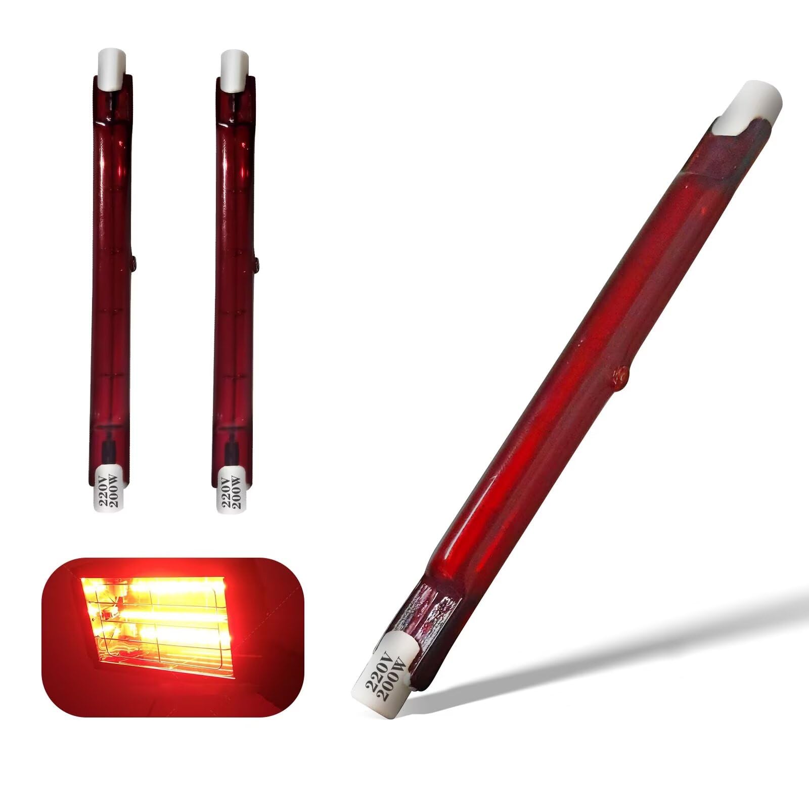 Halogen Bulb R7s Dimmable, 118mm 200W R7s Infrared Bulbs for U3 Heater, Red Quartz Heating Light Tube 200lm, 118mm R7s J-Type Linear Light, R7s Halogen Heater 360° Beam Angle Floodlight, 3 Packs