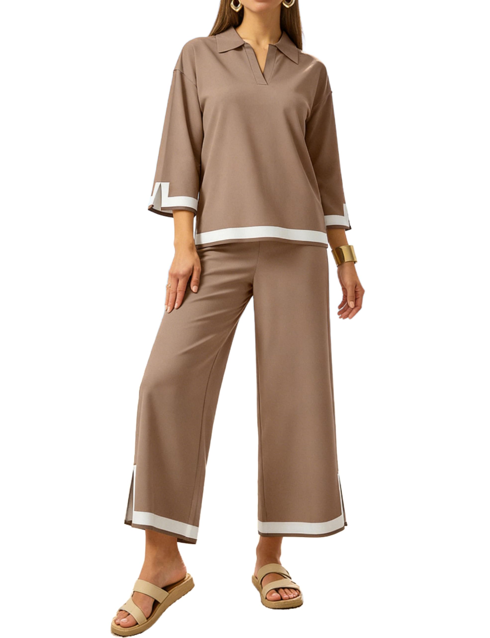 ANRABESS Women 2 Piece Outfits 2025 Fall Fashion Airport Wide Leg Pants Lounge Set Leisure Travel Vacation Clothes Sweatsuits Navy Blue Medium - view 1