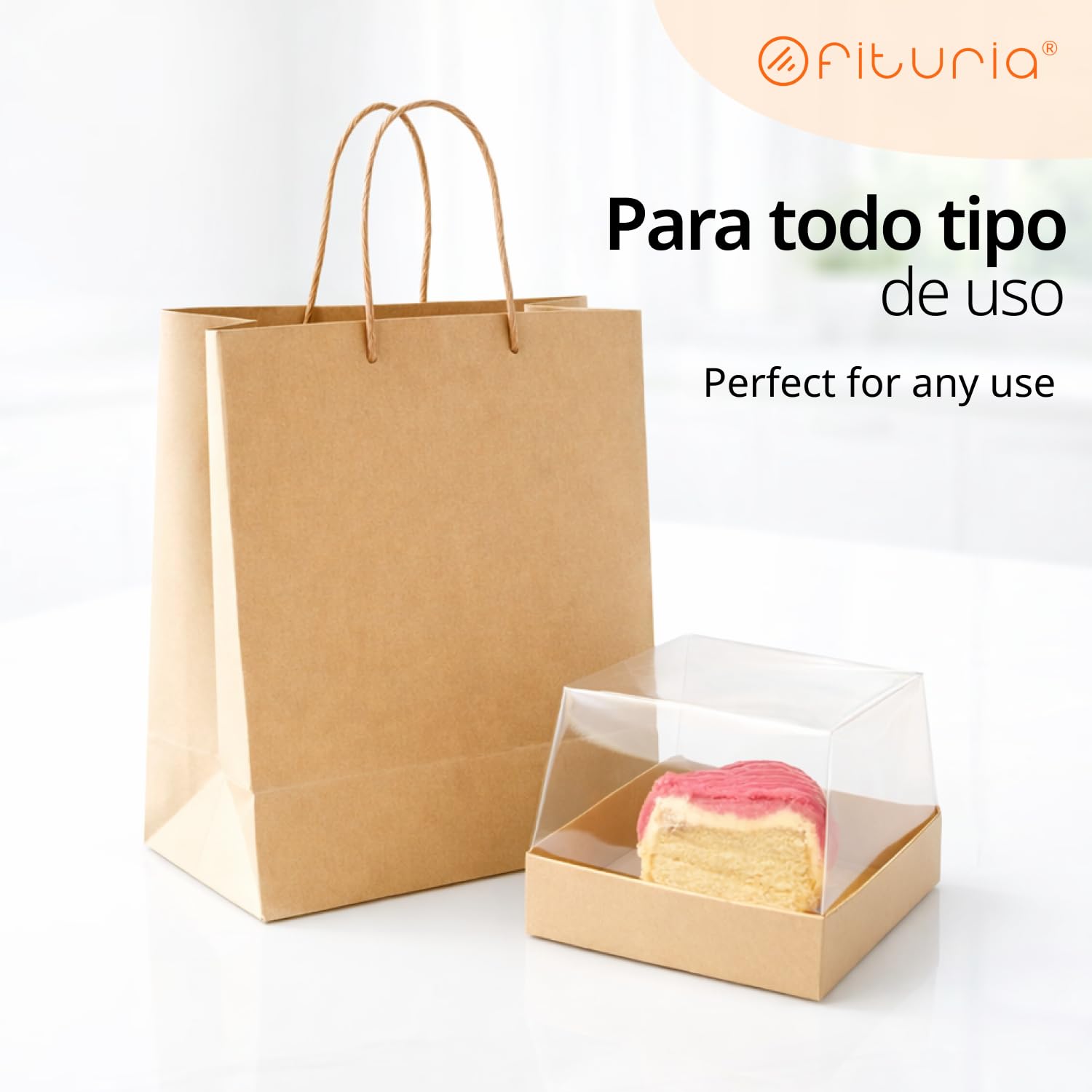 Borse di Carta Kraft M con Manici – 10 pz, Borse Resistenti e Riciclabili per Regali e Commercio – OFITURIA (24x11x32 cm, Kraft)