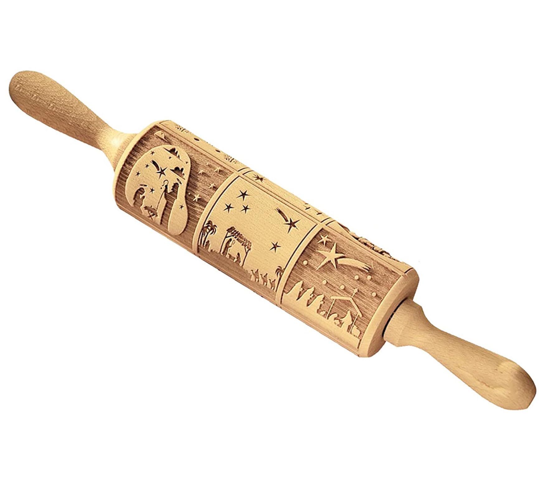 Nudelholz, Nudelholz, Weihnachts-Nudelholz mit Muster, Schneeflocke, Elch