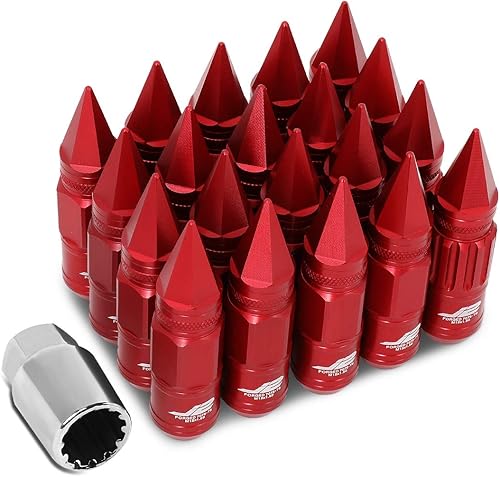 J2 Engineering 7075 Aluminio Rojo M12 x 1.5 16pcs L: 3.150 in Spiky Cap Lug Nut w/4pcs Lock+Key Negro -,Azul,Oro,Rojo -,plateado