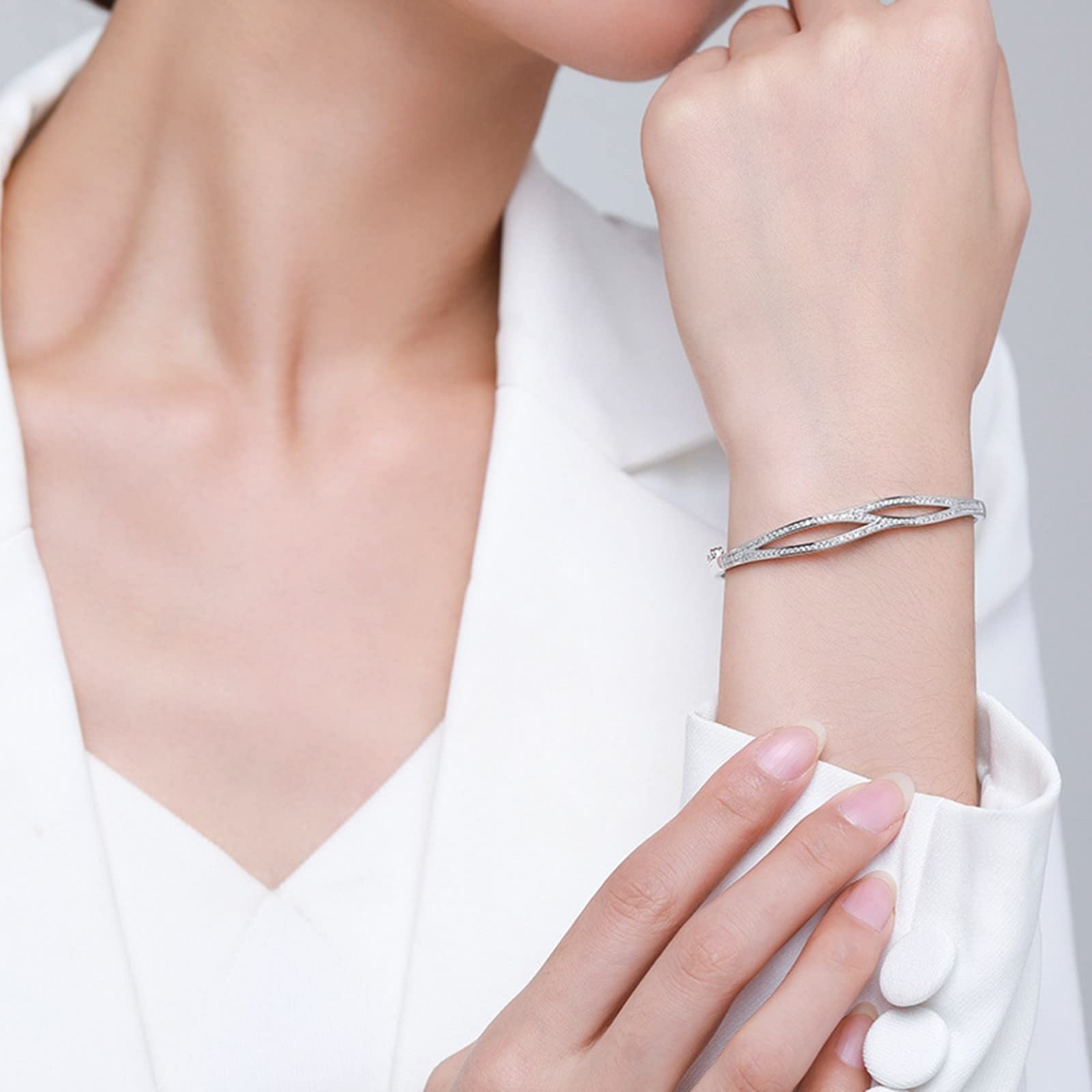 HLTYGWX Bracciale da Donna in Argento Sterling, Braccialetti dell'amicizia con zirconi a Doppia Croce