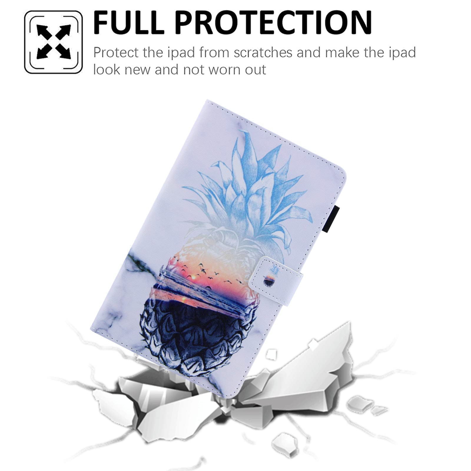 LCHDA Case for Samsung Galaxy Tab A9 8.7 inch 2023 X110/X115/X117,Slim Flip Folio Stand Smart Painted Shell Premium PU Leather Shockproof Protective Cover with Auto Wake/Sleep-Pineapple