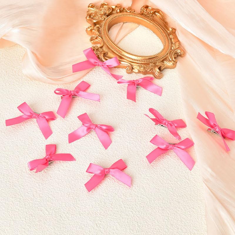Miniatura 6 de Mini pinzas para el pelo con lazo pequeño para mujeres y niñas, pinzas para el pelo de color rosa intenso, pinzas para el cabello Y2k, accesorios