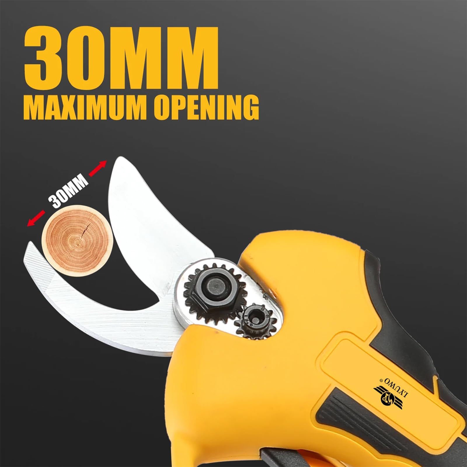 VOLTIX Forbici Potatura Elettriche Professionali 30mm, Cesoie Elettriche a Batteria con 2 Batterie 21V, Forbici da Potatura per Giardinaggio, Ulivi, Alberi da Frutta e Vigneti, Giallo