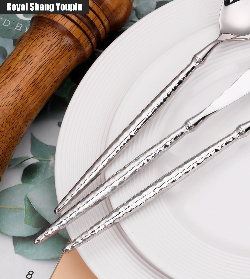 Manico Solido Martellato/lucido Cucina Acciaio Inossidabile Posate Stoviglie Posate Coltelli Forchette Cucchiai Set Cucchiaio E Forchetta Da Dessert Da Cucina (Manico a forma di martello,20 pezzi)