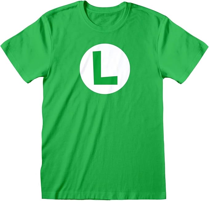 Amazon メンズ スーパーマリオブラザーズ ルイージ L バッジ レトロ グリーン Tシャツ Tシャツ カットソー 通販