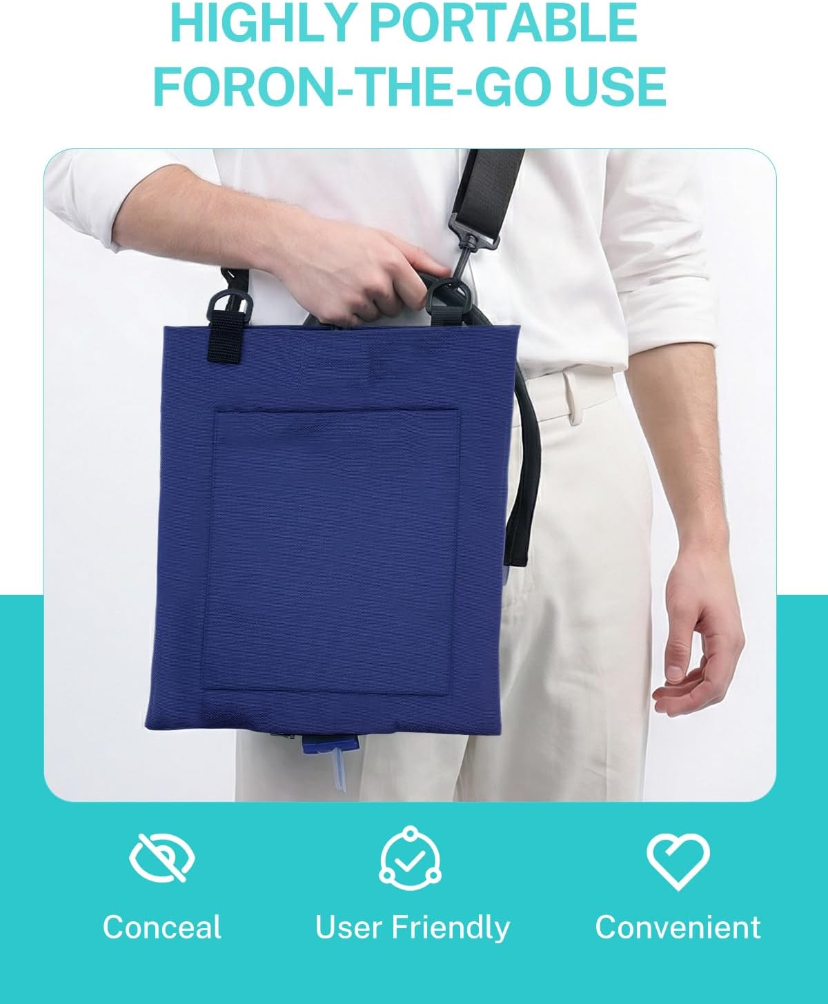 Catheter Bag Holder, Urine Drainage Bag Cover with Zipper Tube Sleeve & Front Pocket, Waterproof Foley Catheter Bag Carrier for 2000ml for Privacy & Mobility, Adjustable Wide Strap, Blue