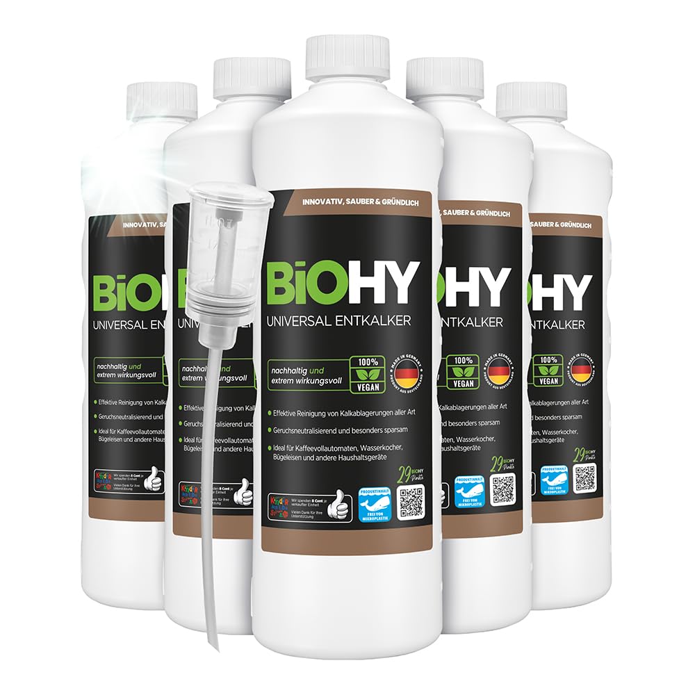 BiOHY Descalcificador universal (6 botellas de 1 litro) + Dosificador | Universeel concentraat voor alle huishoudelijke apparaten | Compatibel met alle koffiemachines en espressomachines (Entkalker)