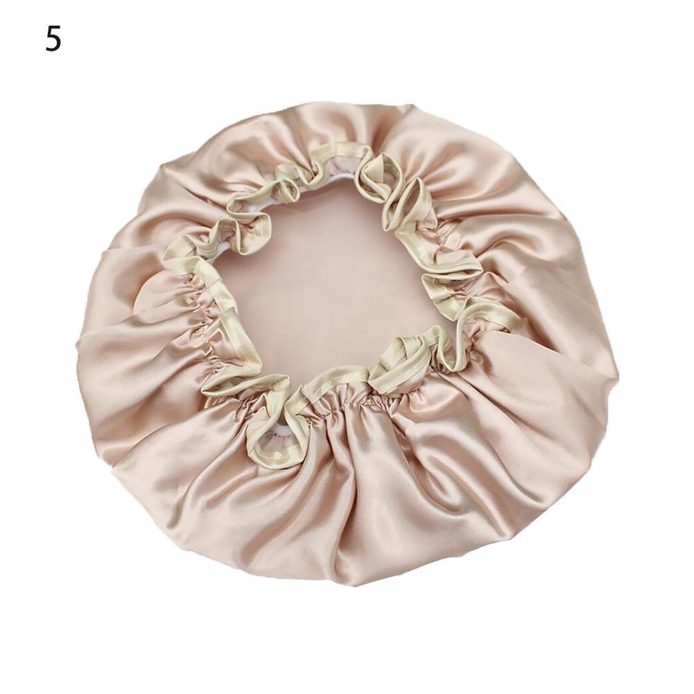 SummerYoung Waterproof Shower Caps Dot Pattern Elastic Bath Cap Salon Spa Hats (Champagne)