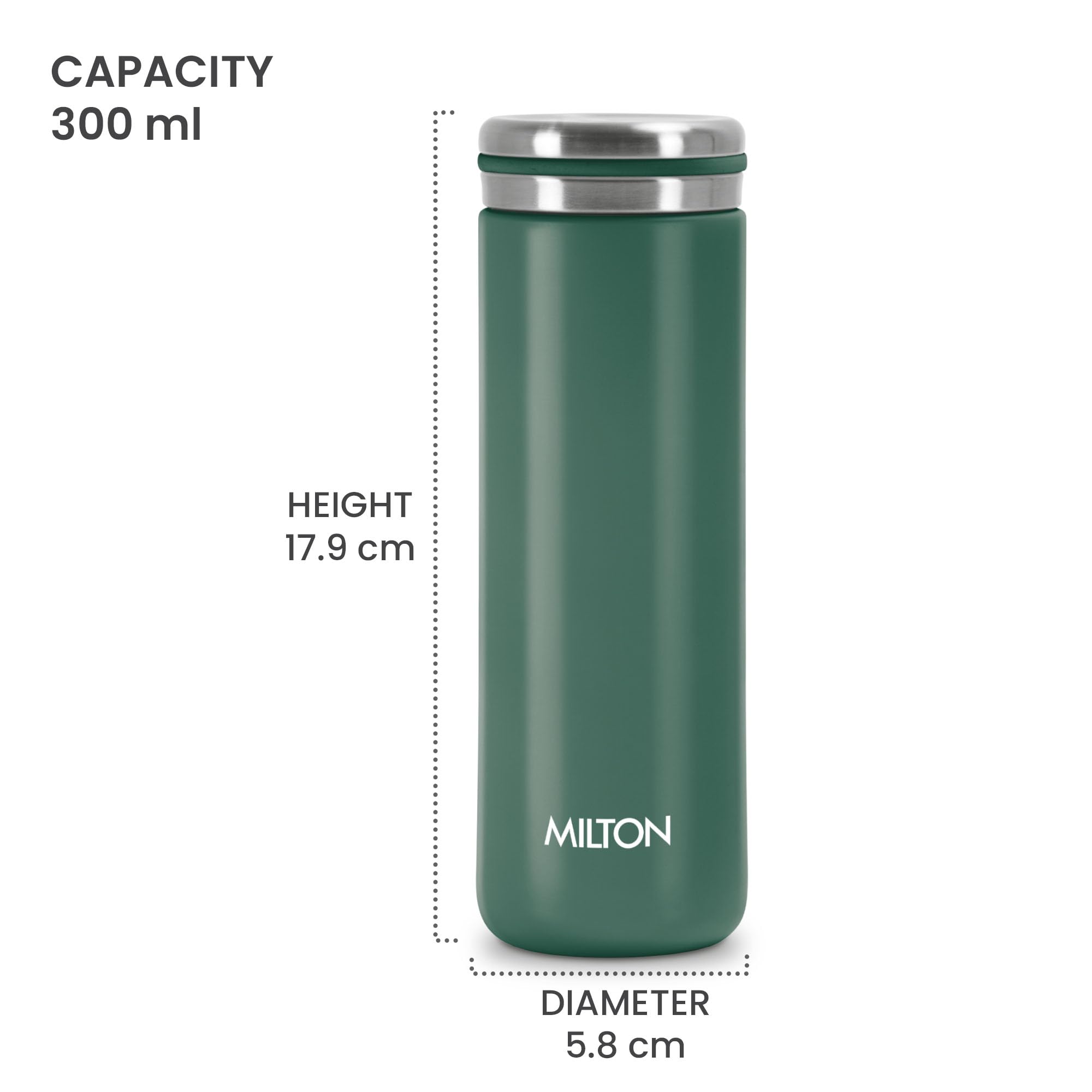 Milton Shiny 300 Thermosteel Water Bottle 280 ml, Long Hours Hot and Cold I Leak Proof Lid, ISI Certified I Vacuum Insulated I for Office, Gym, School I Green — Amazon image 6