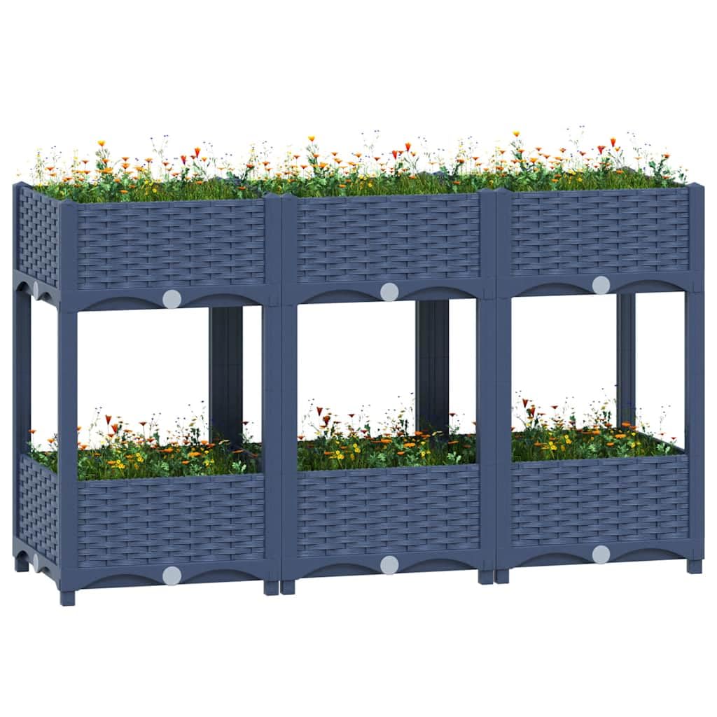 Donica do podniesionej rabaty 120x40x71 cm polipropylen podwójna skrzynia ogrodowa na balkon taras warzywa zioła kwiaty niebieskoszara