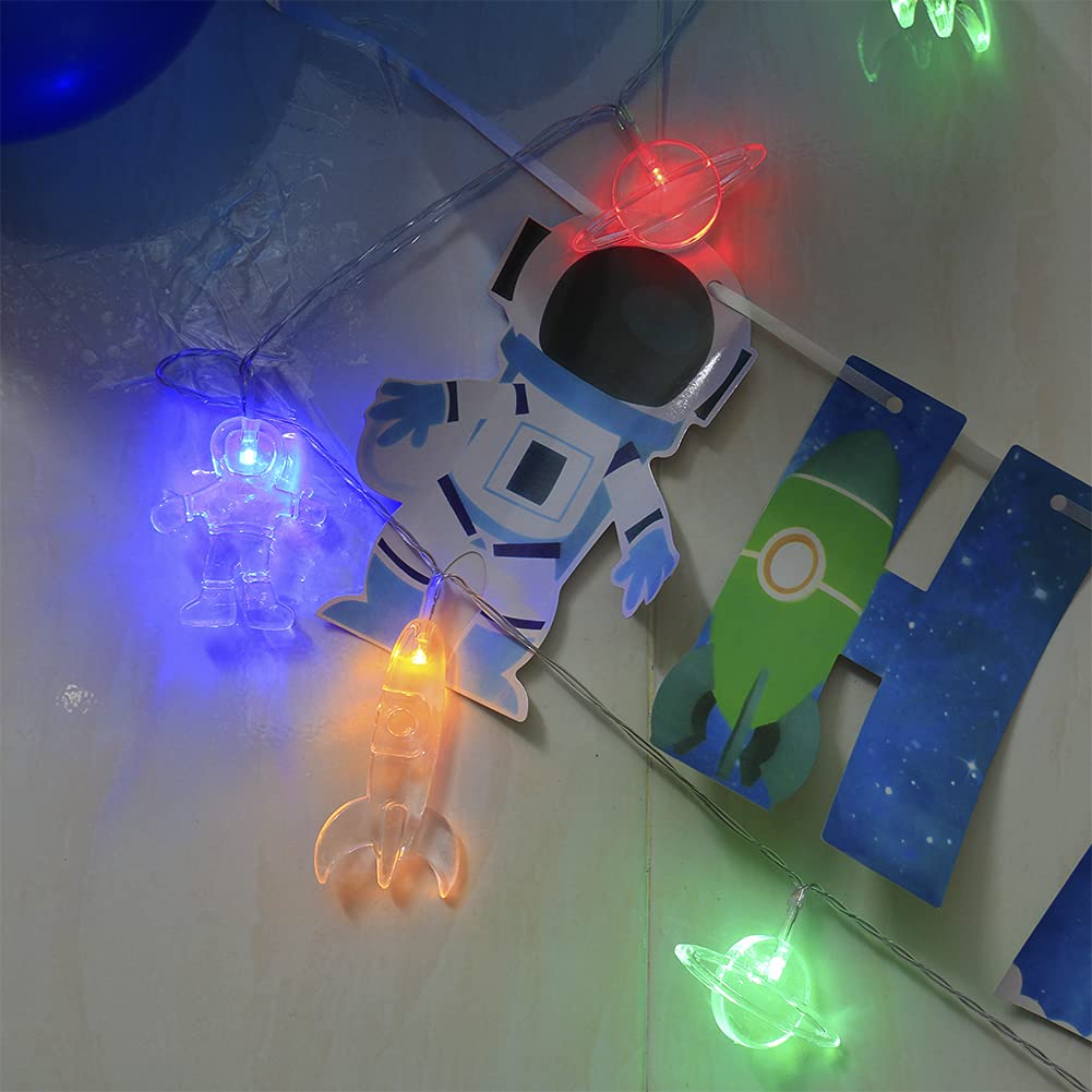 LED-Lichterkette für Kinderzimmer, mit Fernbedienung, 20 LEDs, 3,5 m, 8 Modi, batteriebetrieben, Weltraum-Lichterkette mit Rakete, Raumschiff, Astronauten-Anhänger, Urlaub, Party, Lichter für