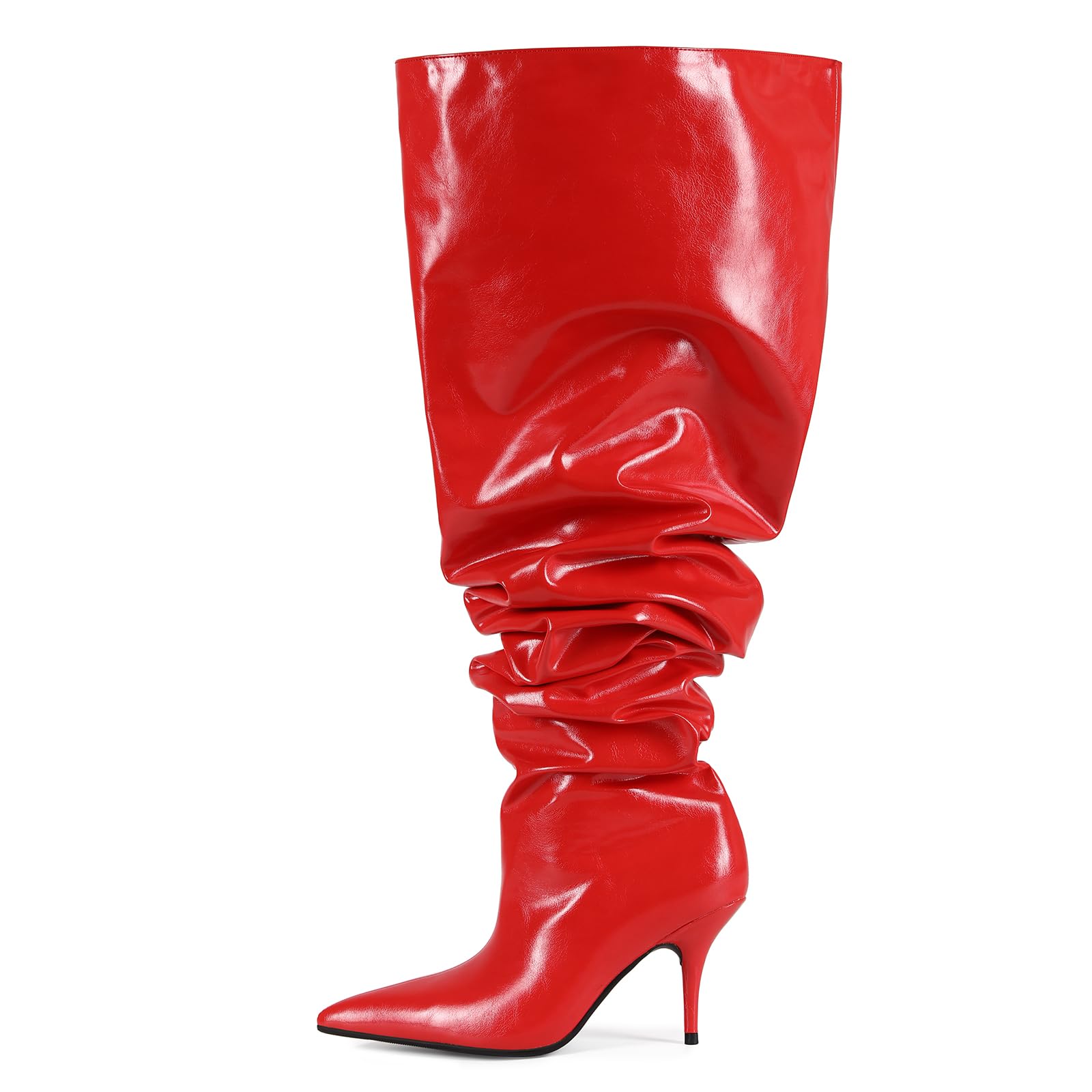 CAGLGLZ Thigh High Boots for Women Wide Calf Stiletto High Heel Over the Knee Pointed Toe Slouchy Stylish Pull On Long Boots