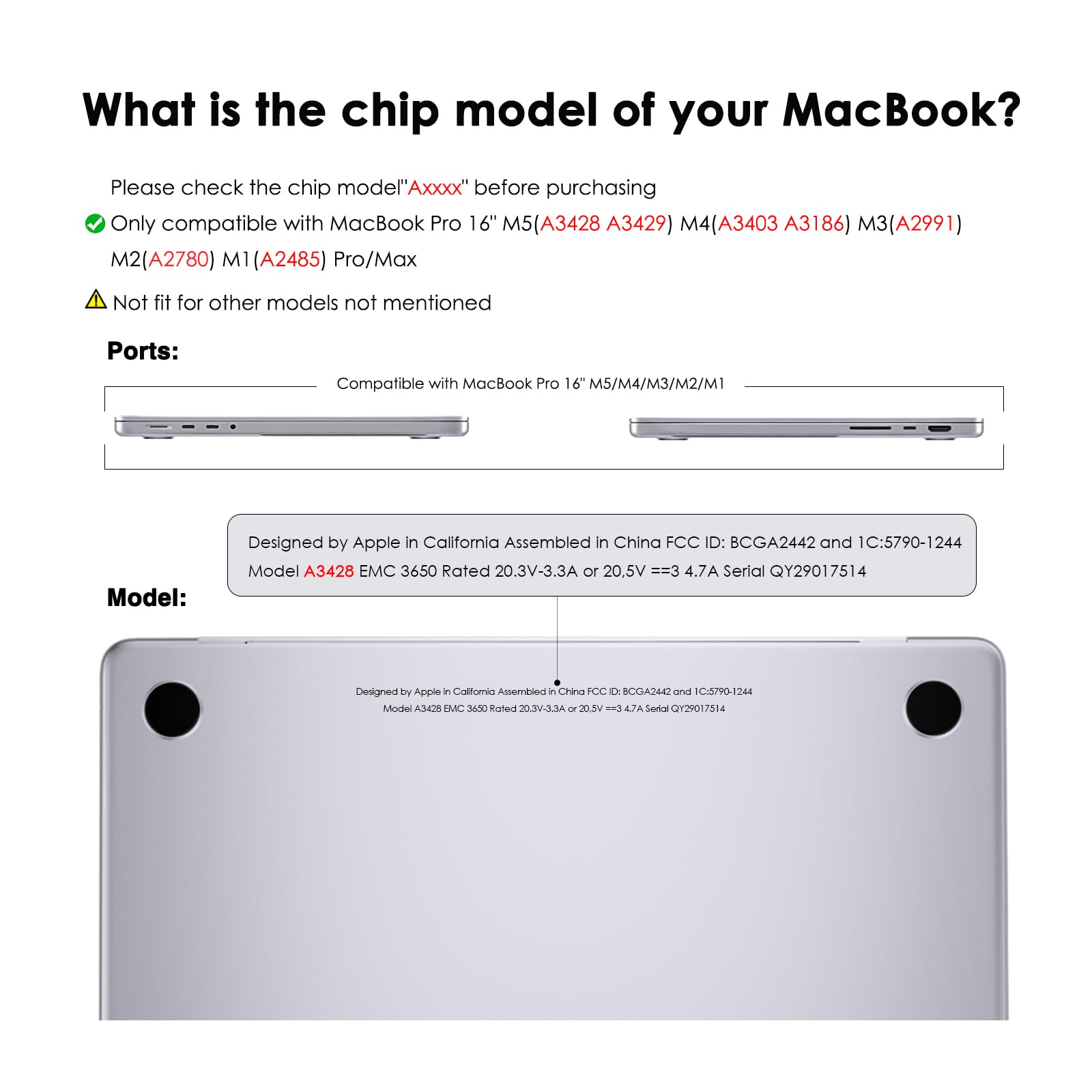 Cover compatibile con MacBook Pro 16" M5 M4 M3 M2 M1 Pro/Max A3428 A3429 A3403 A3186 A2991 A2780 A2485, versione 2026 2024 2023 2021, Custodia protettiva rigida, Trasparente cristallino