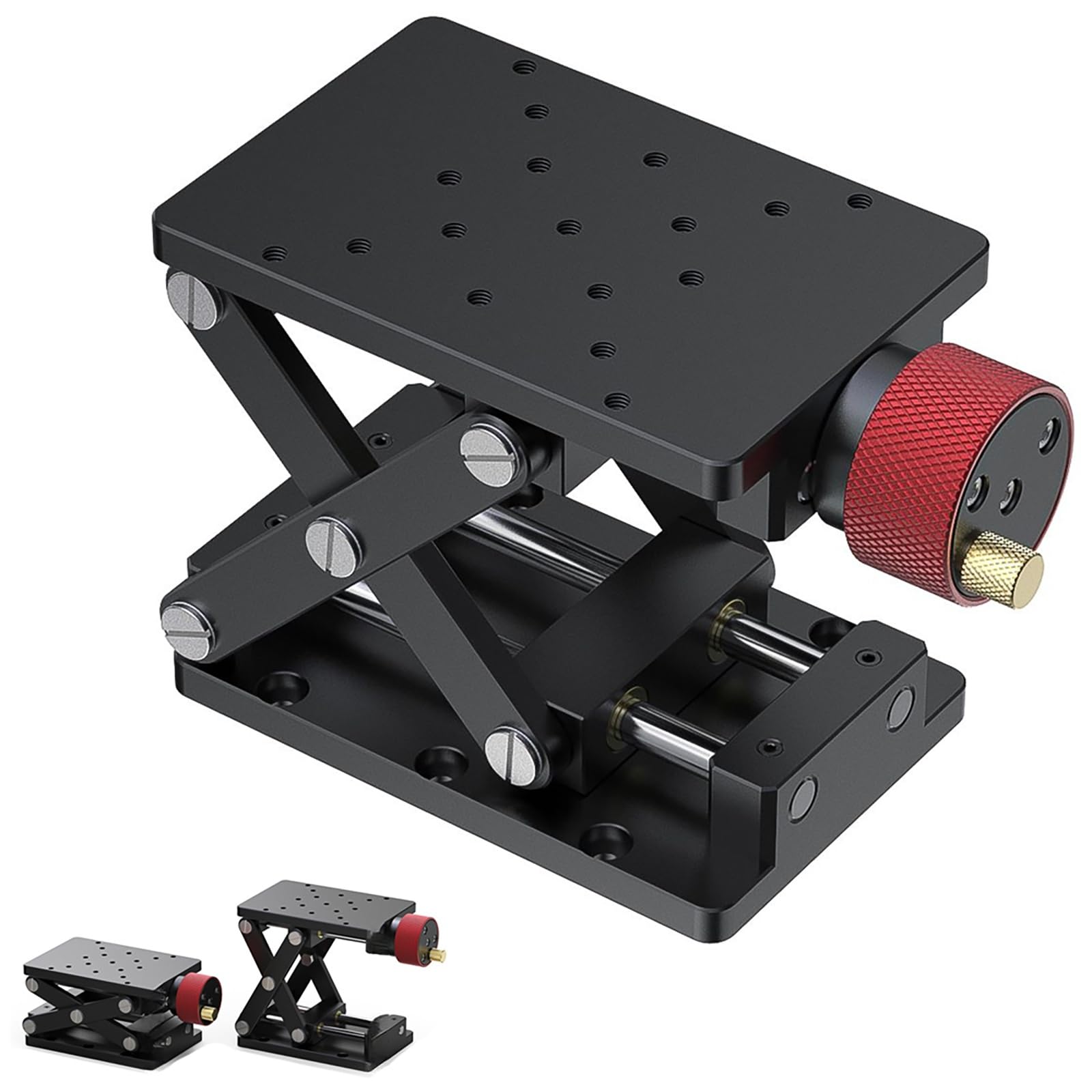 Plataforma elevadora manual tipo tijera (eje Z) para óptica, de alta precisión, con cuerpo de aleación de aluminio anodizado duro y recorrido de 55 mm; ideal para experimentos ópticos y microscopía