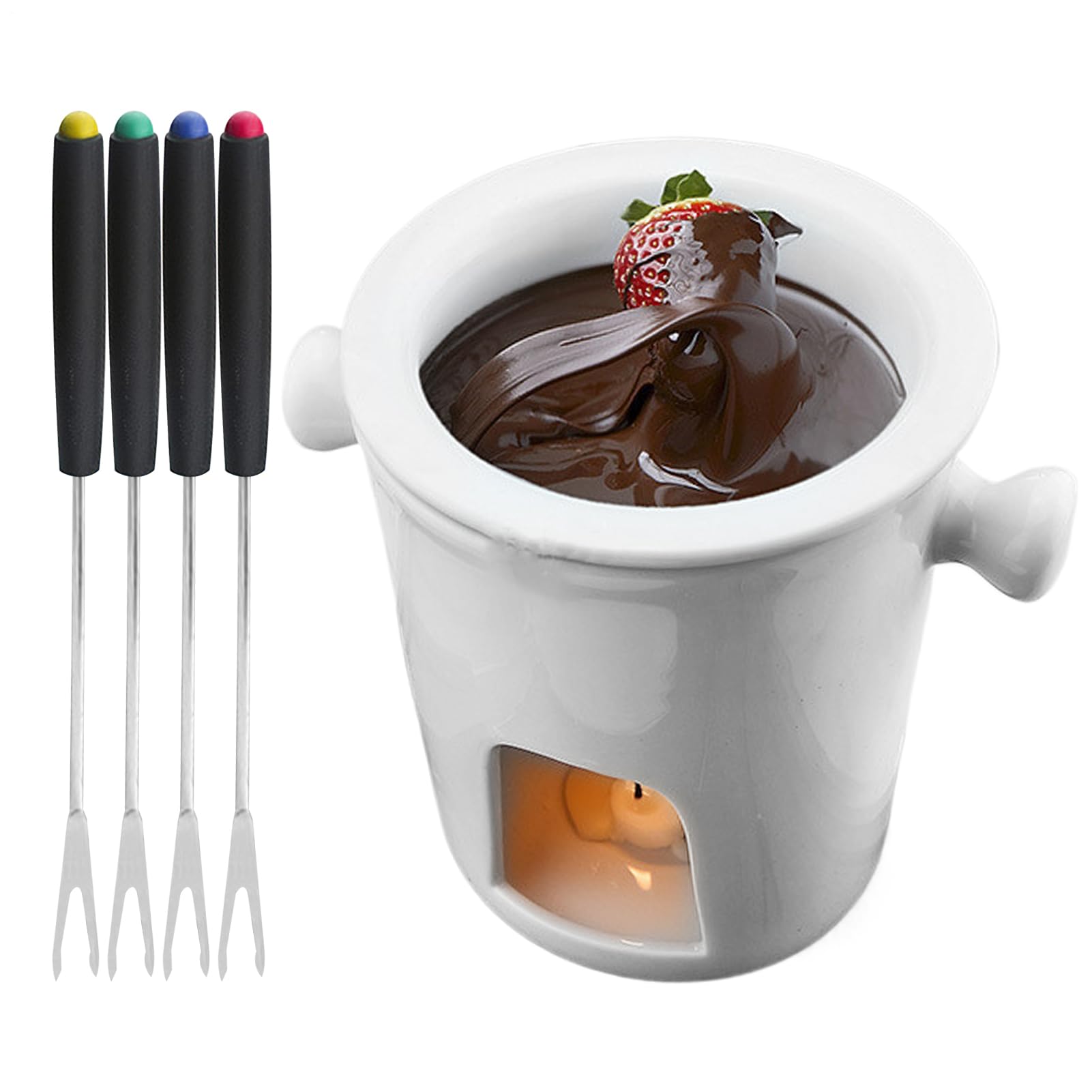 Da Fonduta Al Cioccolato 300ml Pentolino In Ceramica Con 4 Forchette | Per Sciogliere Il Cioccolato per Formaggio, Burro, Dessert, Festa, Appuntamento, Notte, Compleanno, Matrimonio