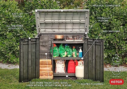 Image of Keter Store-It-Out Prime XL 4.75 x 2.6 Foot Resin Outdoor Storage Shed with Double Doors and Easy Lift Hinges, Perfect for Trash Cans, Garden and Yard Tools, and Pool Toys, Black