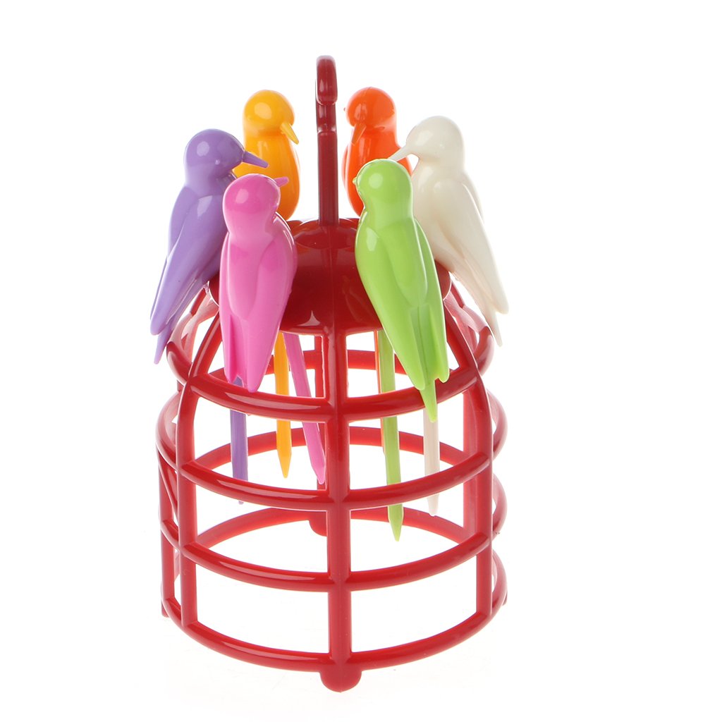 JinGuoZiLP 6 Pcs for Creative Birdcage Fruit Fork Toothpick Plastic Stand Holder