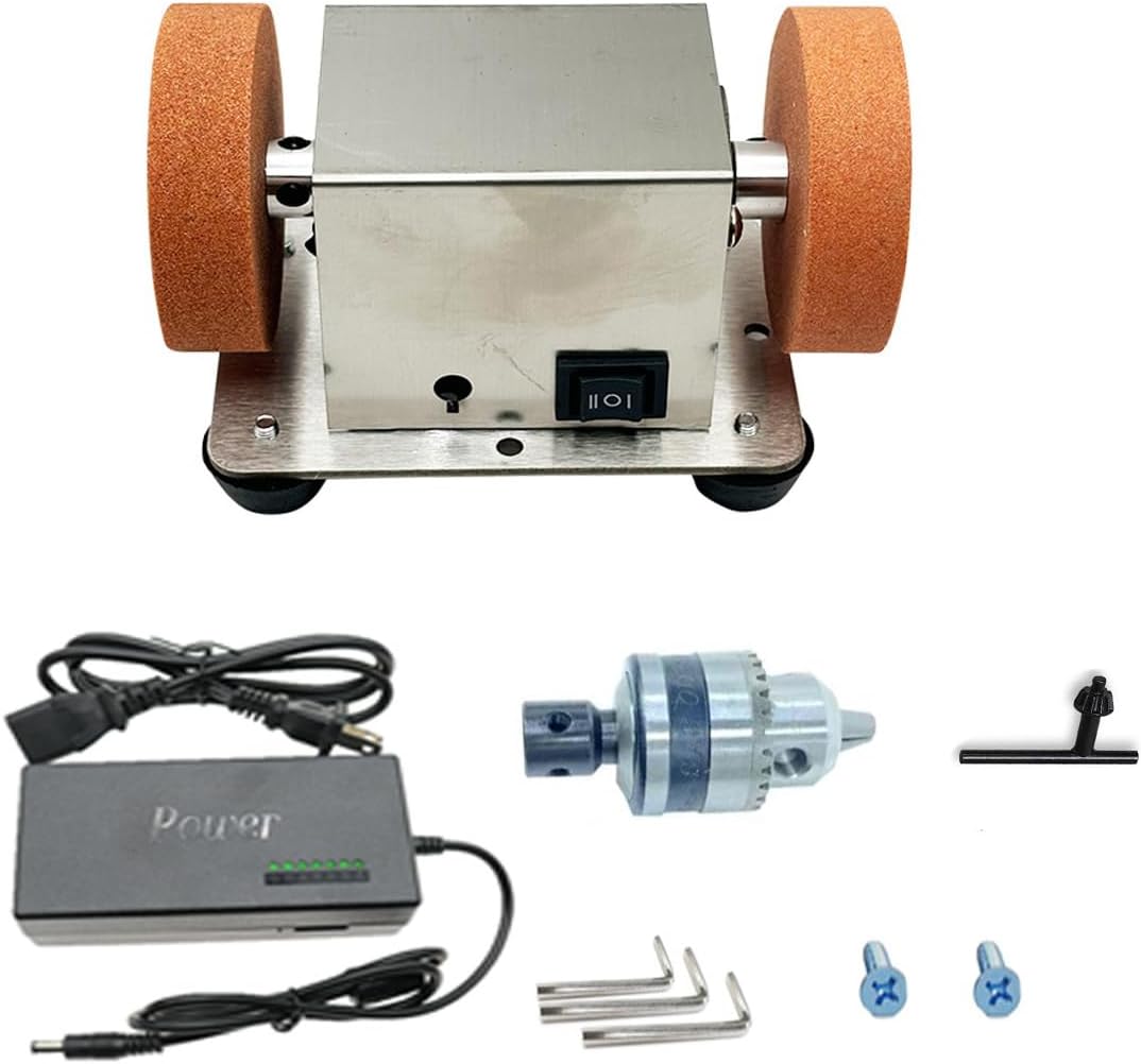 4 Inch Bench Grinder High-Speed 6000 RPM Grinding Tool for Precision Sharpening and Metalwork (Double sander + drill chuck set)