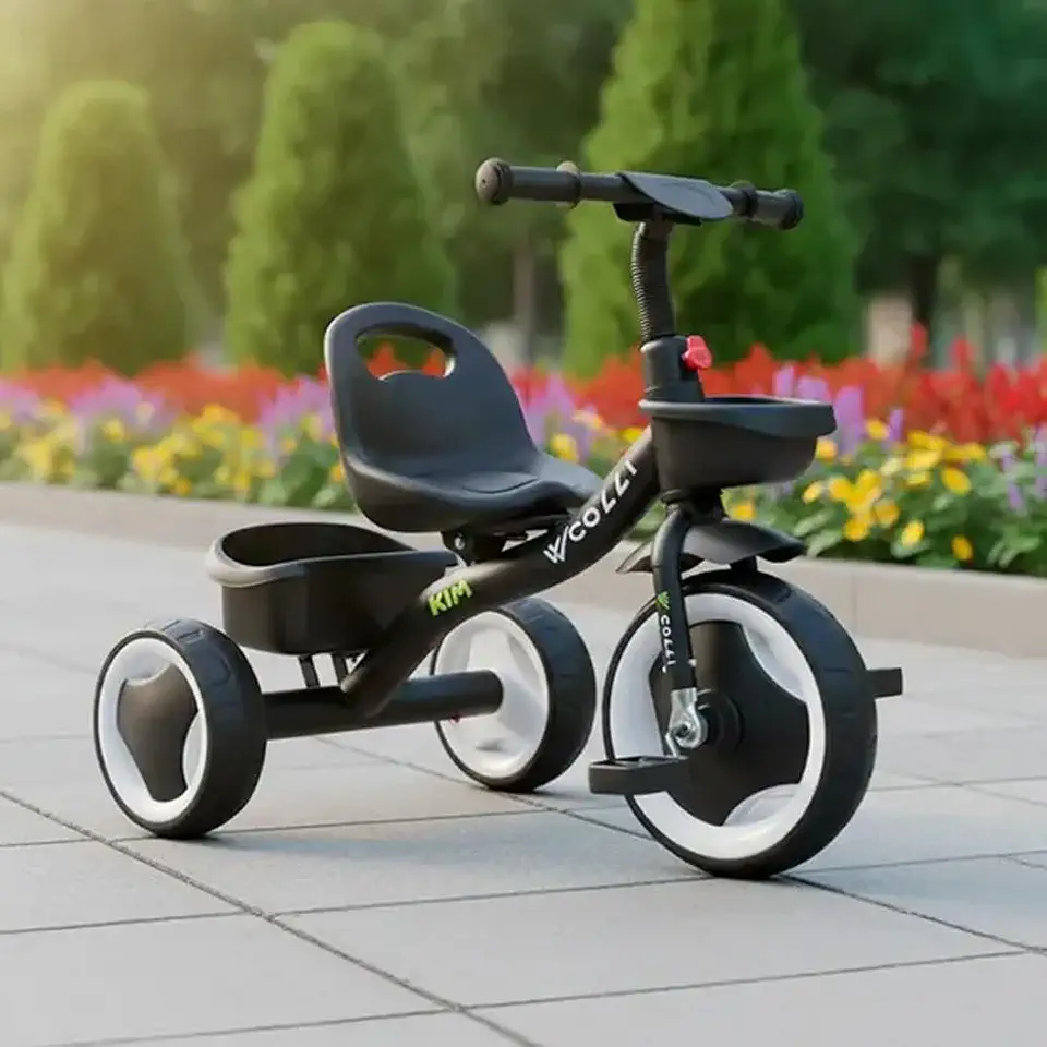 Triciclo Infantil Colli Kim Preto Fosco Com Cestinha Aro 12 Com Pedal Andador Bebê 2+ anos Bicicleta Menino Menina Feminina Masculina