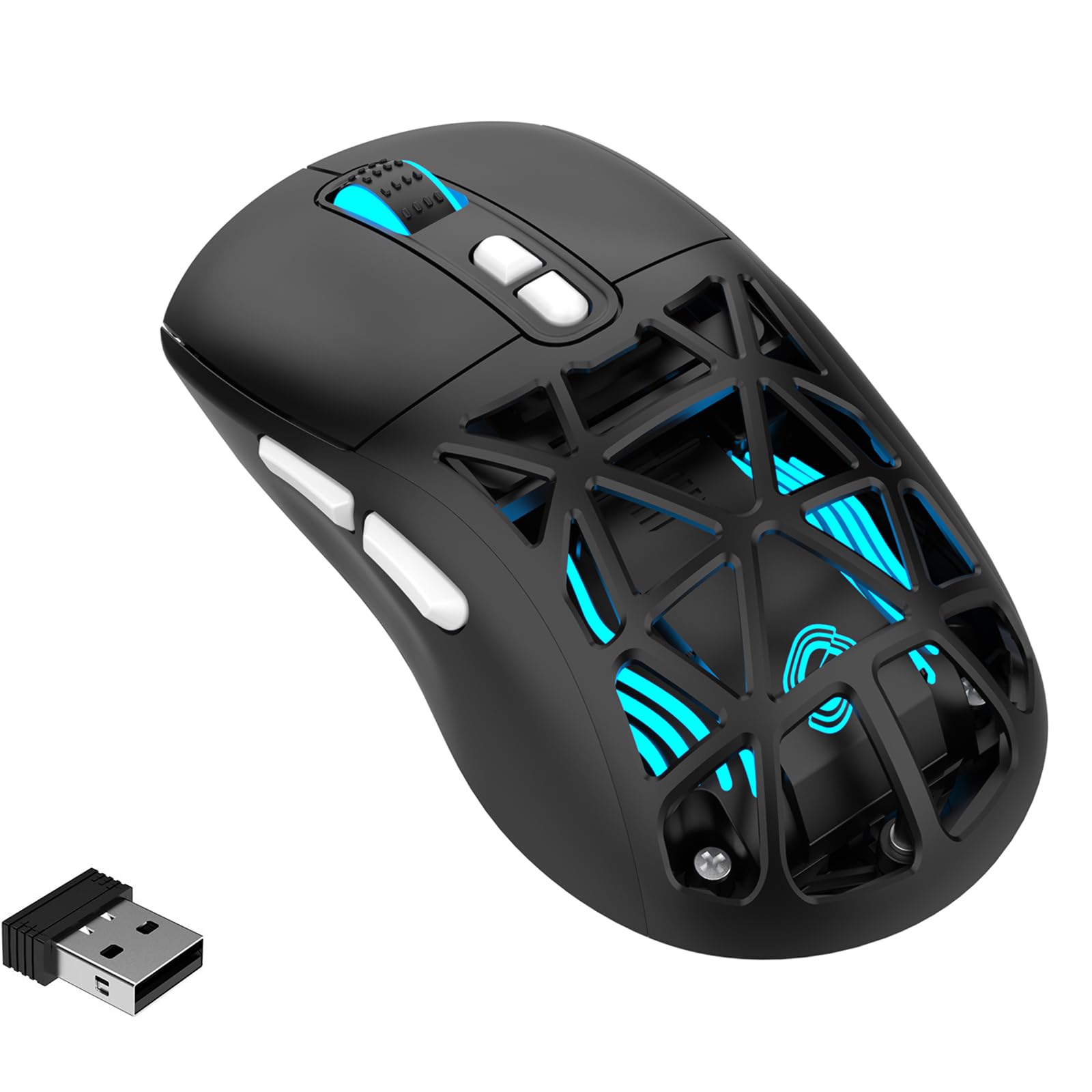 FD Wireless Gaming Mouse,Rechargeable RGB Programmable Macro Mouse,10000 DPI,Tri-Mode 2.4GHz/BT 5.0 with Wired,3.7V 500mAh Built-in Battery for Laptop Desktop PC MacBook Chromebook - Black