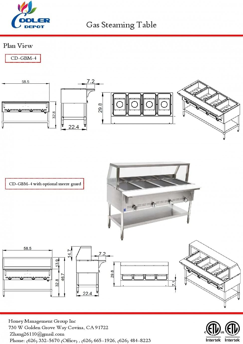 Commercial Steam Table Warmer 58" Wide 4 Open Well-NSF Certified Stainless Steel with Undershelf and Cutting Board-use Natural Gas or Propane