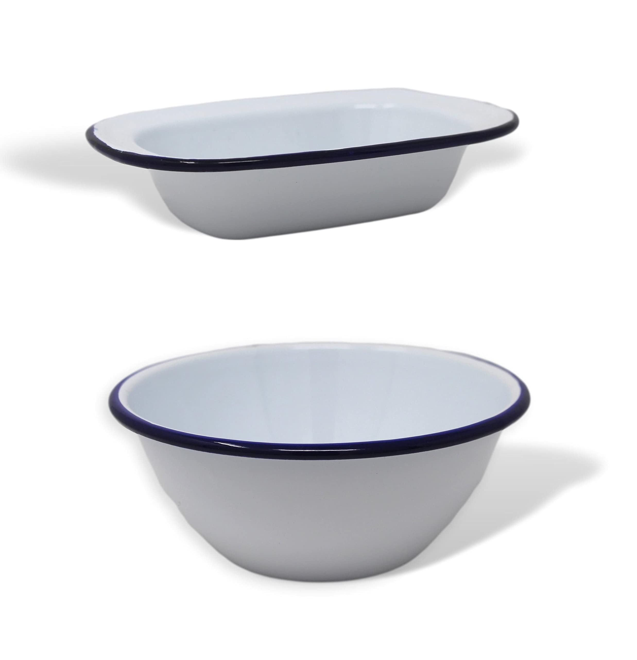 Thorness 16CM Diameter White Enamel Pudding Bowl Pie Dish Oval Dish Set