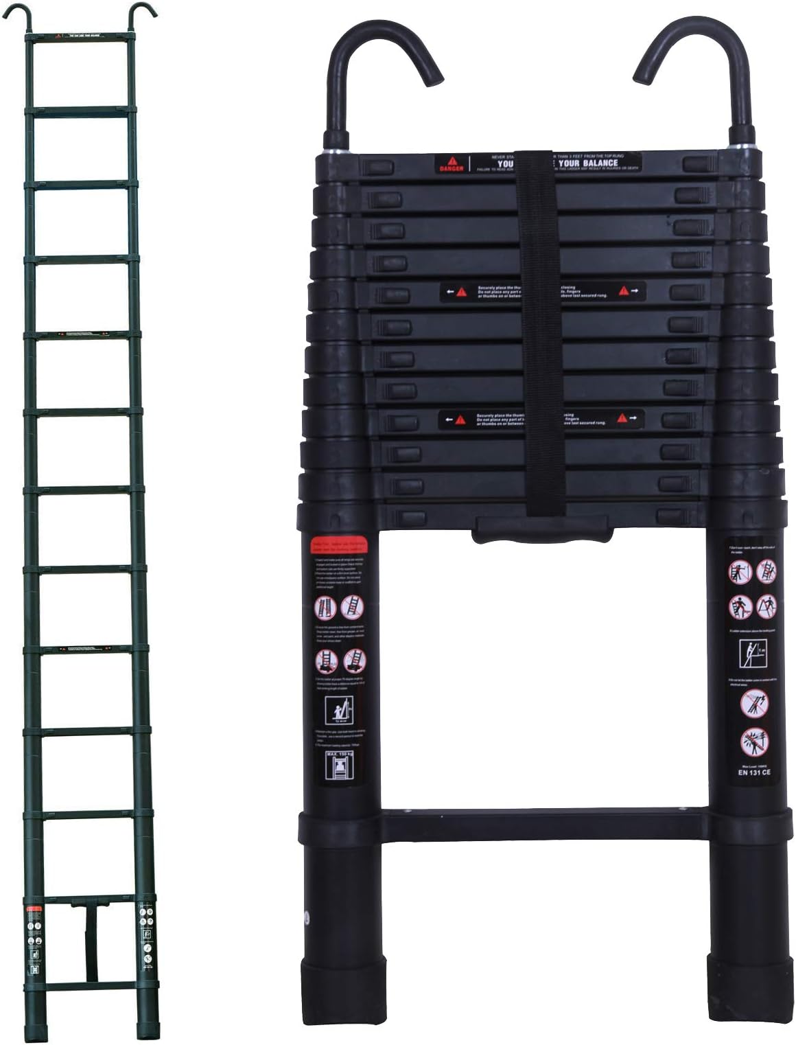 3.8M/12.5FT Attic Ladder with Detachable Hood EN131 Aluminum Telescopic Ladder for Multipurpose Safety Portable Design Max Load 150Kg/330lbs