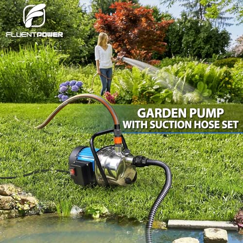 Image of FLUENTPOWER Portable Garden Transfer Pump, 900GPH Electric Sprinkler Booster Pump, Shallow Well Jet Pump for Home Lawn Irrigation and Water Draining, included 13 ft Suction Hose Kit