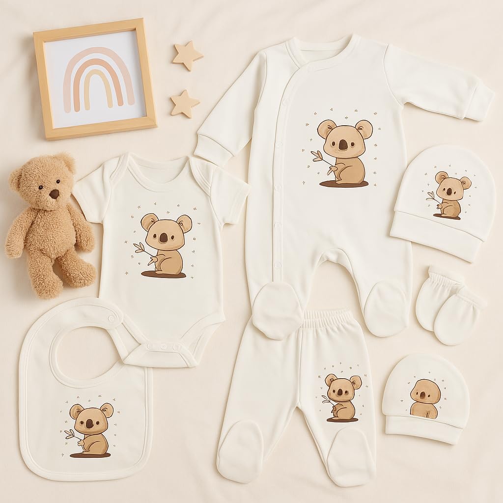 Ensemble cadeau bébé 8 pièces 100% coton naturel nouveau-né 0-4 mois unisexe