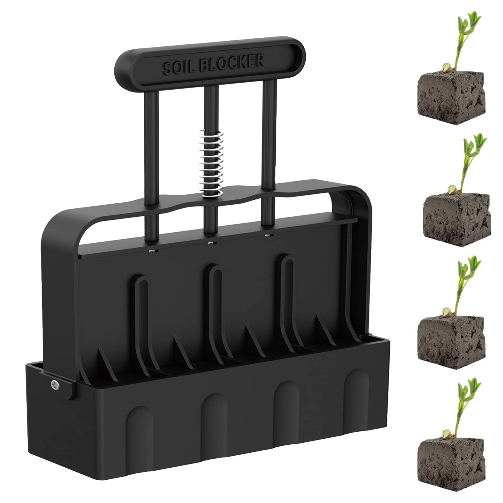 HOMEE Soil Blocker with Comfortable Handle,4 Cell Soil Block Maker 2 Inch Mold Tool Reusable for Seed Starting Germination,Grow Seedling,No Transplant Shock for Garden Soil Potting Outdoor Plants Used